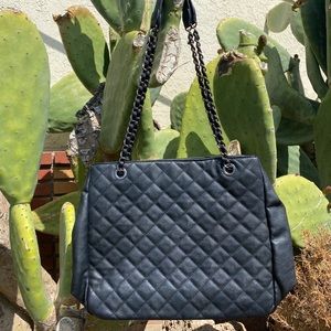 Large Black Quilted Tote Purse Bag